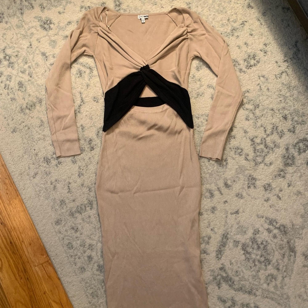 Fashion Nova Tan and Black Bodycon Dress